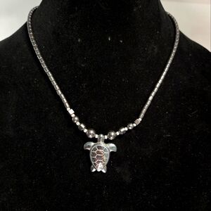 Non Magnetic Hermatite Turtle Pendant Necklace